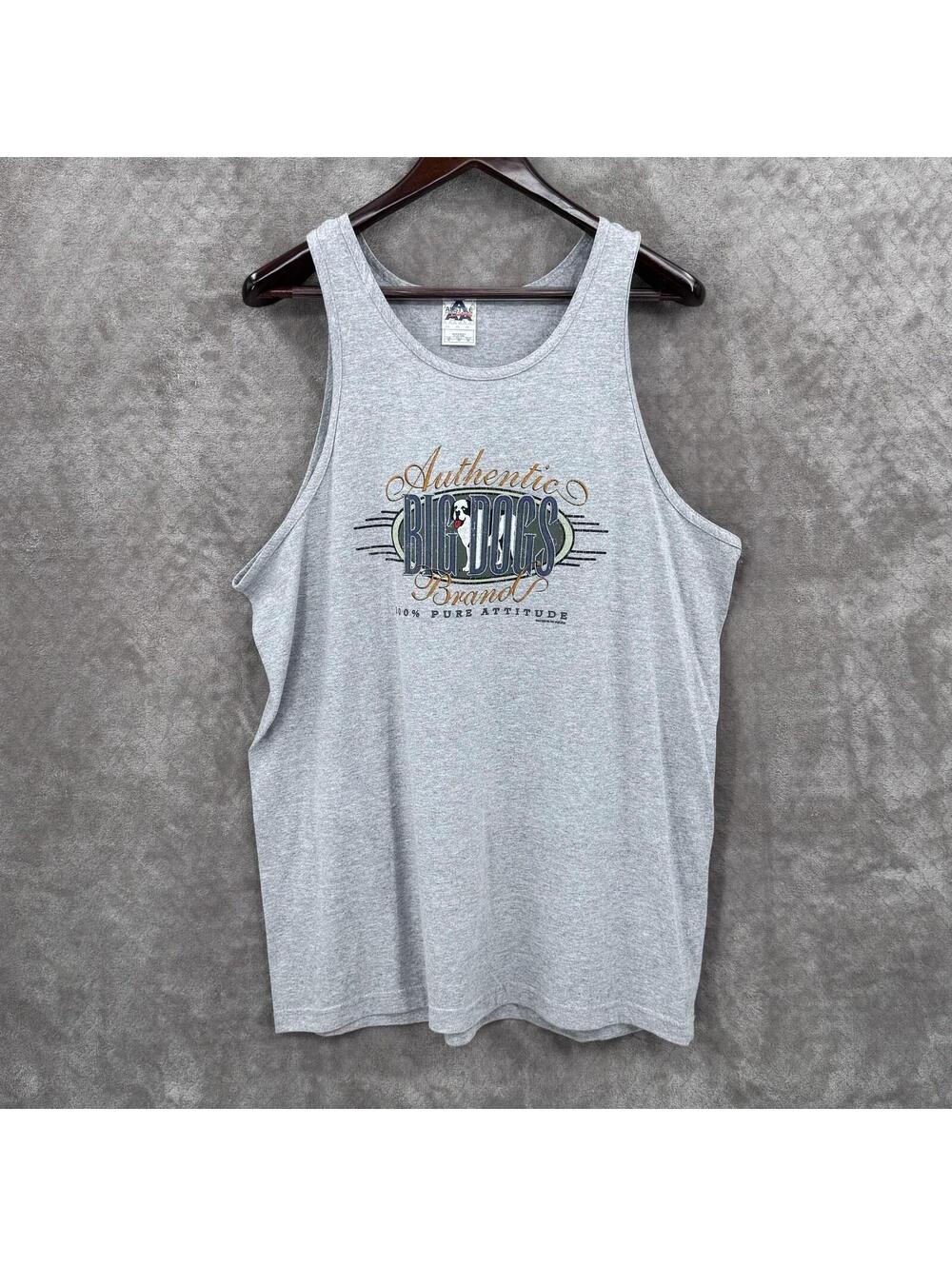 VTG Alstyle Tank Top Shirt Mens XL Gray Big Dogs Graphic Sleeveless Y2K 2000 USA